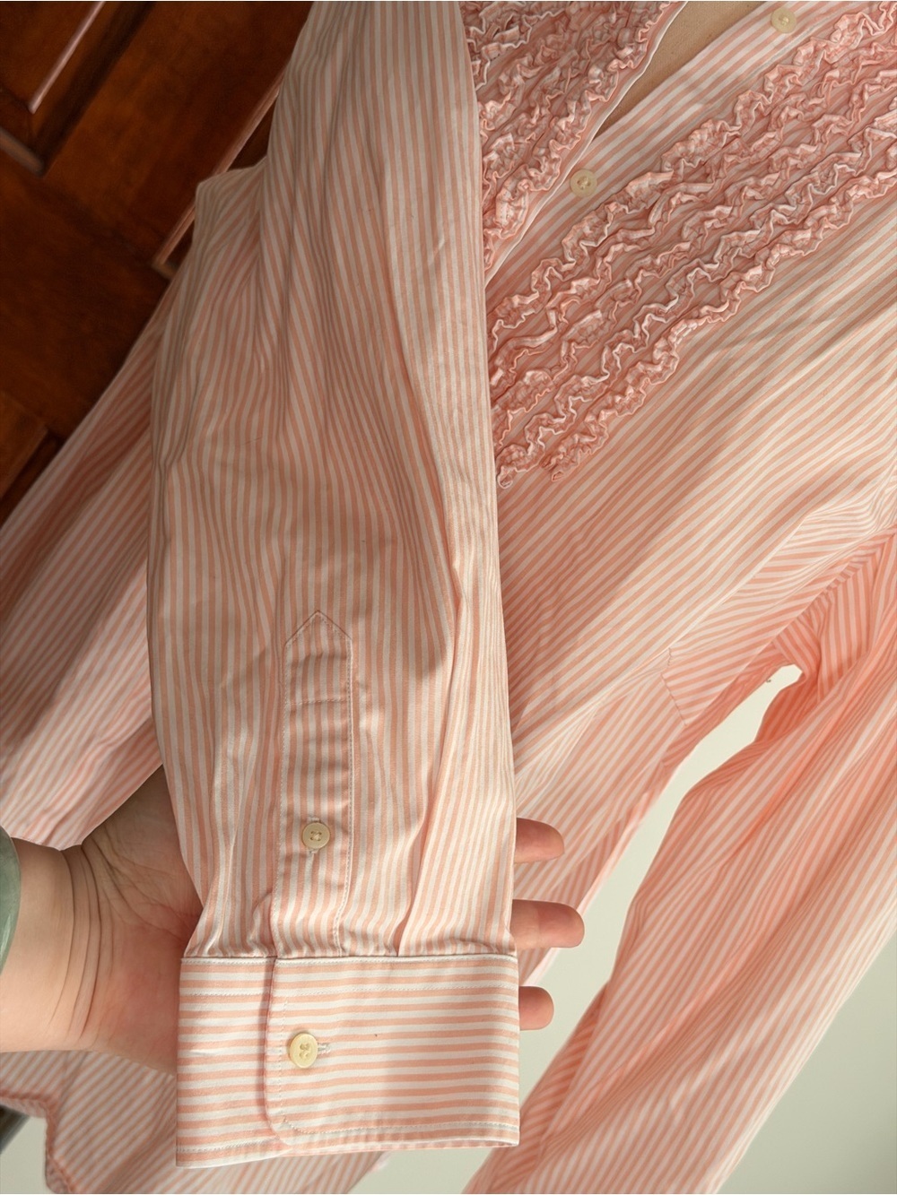 100% cotton RL Ruffle-Front Button-Down Blouse - Picture 5 of 13